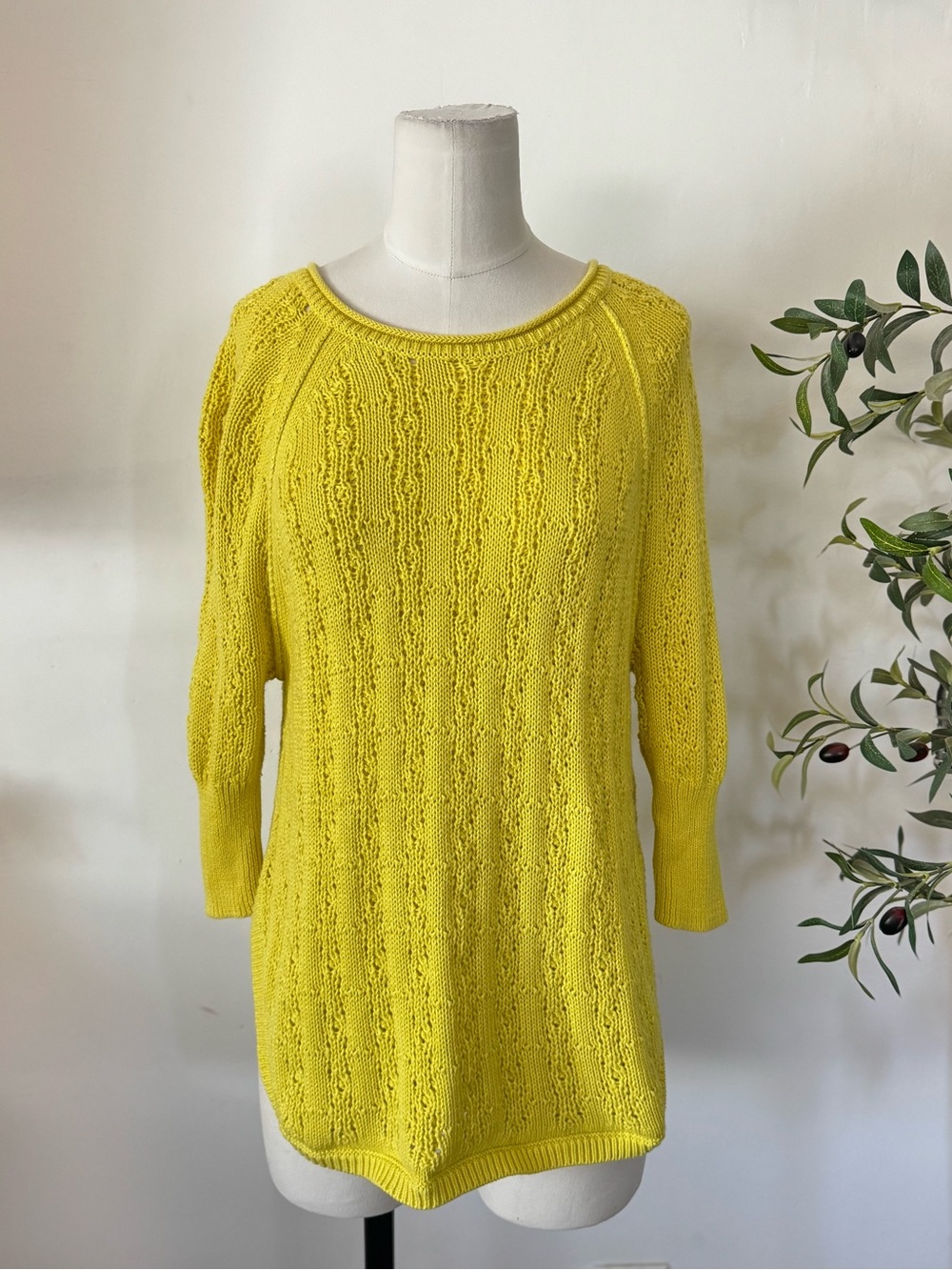 Sparrow Yellow 100% Cotton Open Knit Sweater Tunic Size S